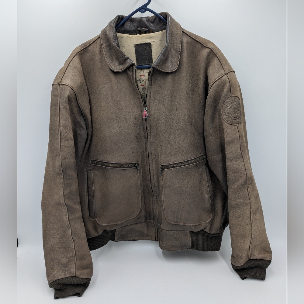 Vintage Hein Gericke FW-5348 Leather Bomber Jacket Flight Map Lining XXL Brown